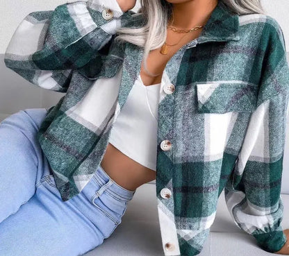 Women's Thick Plaid Overshirt Jacket